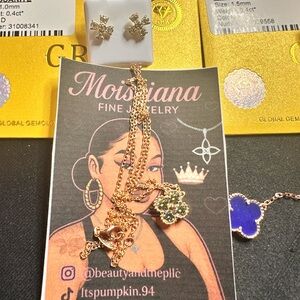 14k Rose gold Green MOISSANITE CLOVER necklace